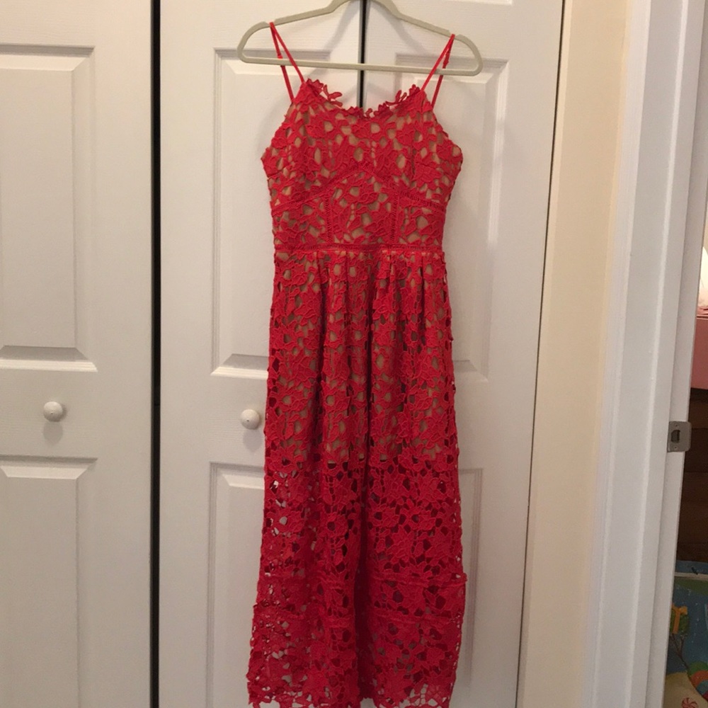 Red floral overlay dress